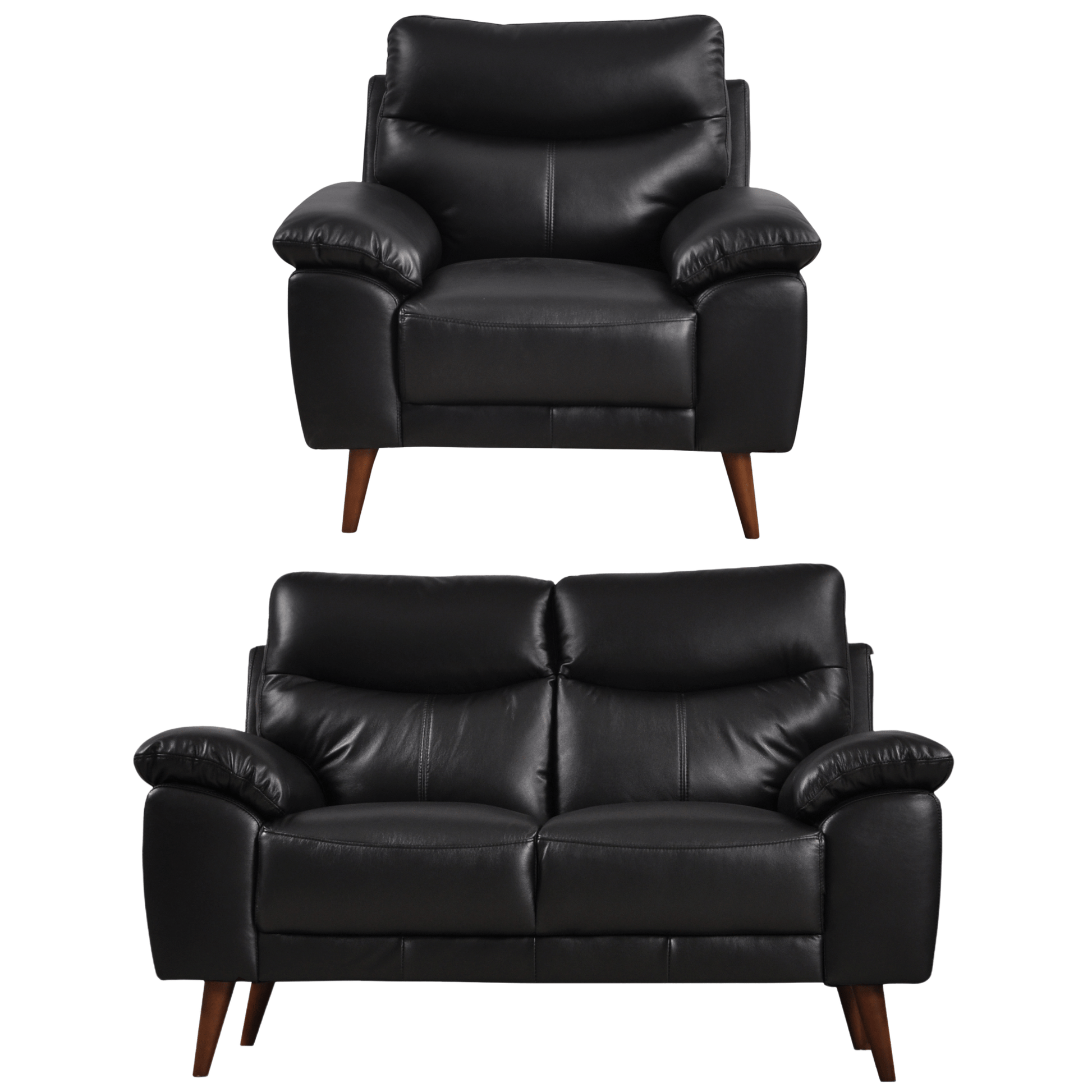Front-facing Vantage black 2+1 sofa set on a white background with modern design and cushioned seats