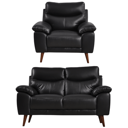 Front-facing Vantage black 2+1 sofa set on a white background with modern design and cushioned seats