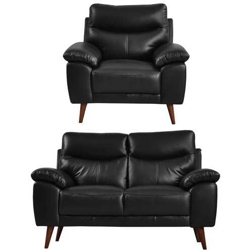 Vantage Genuine Leather Black 2+1 Seater Sofa  Set