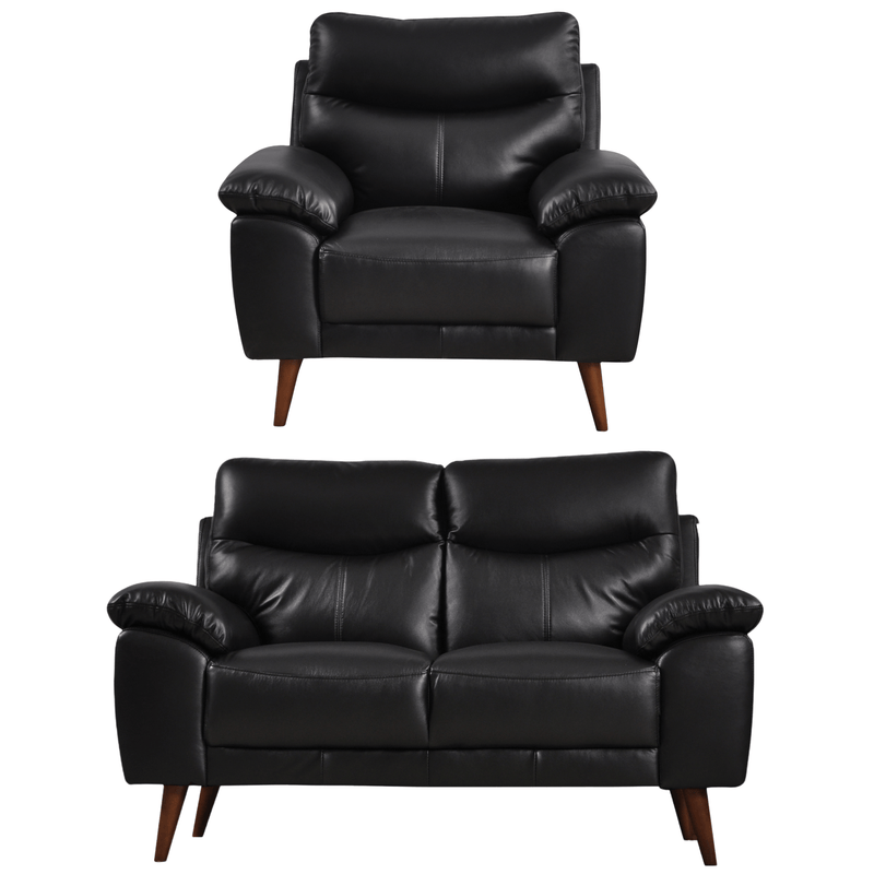 Front-facing Vantage black 2+1 sofa set on a white background with modern design and cushioned seats