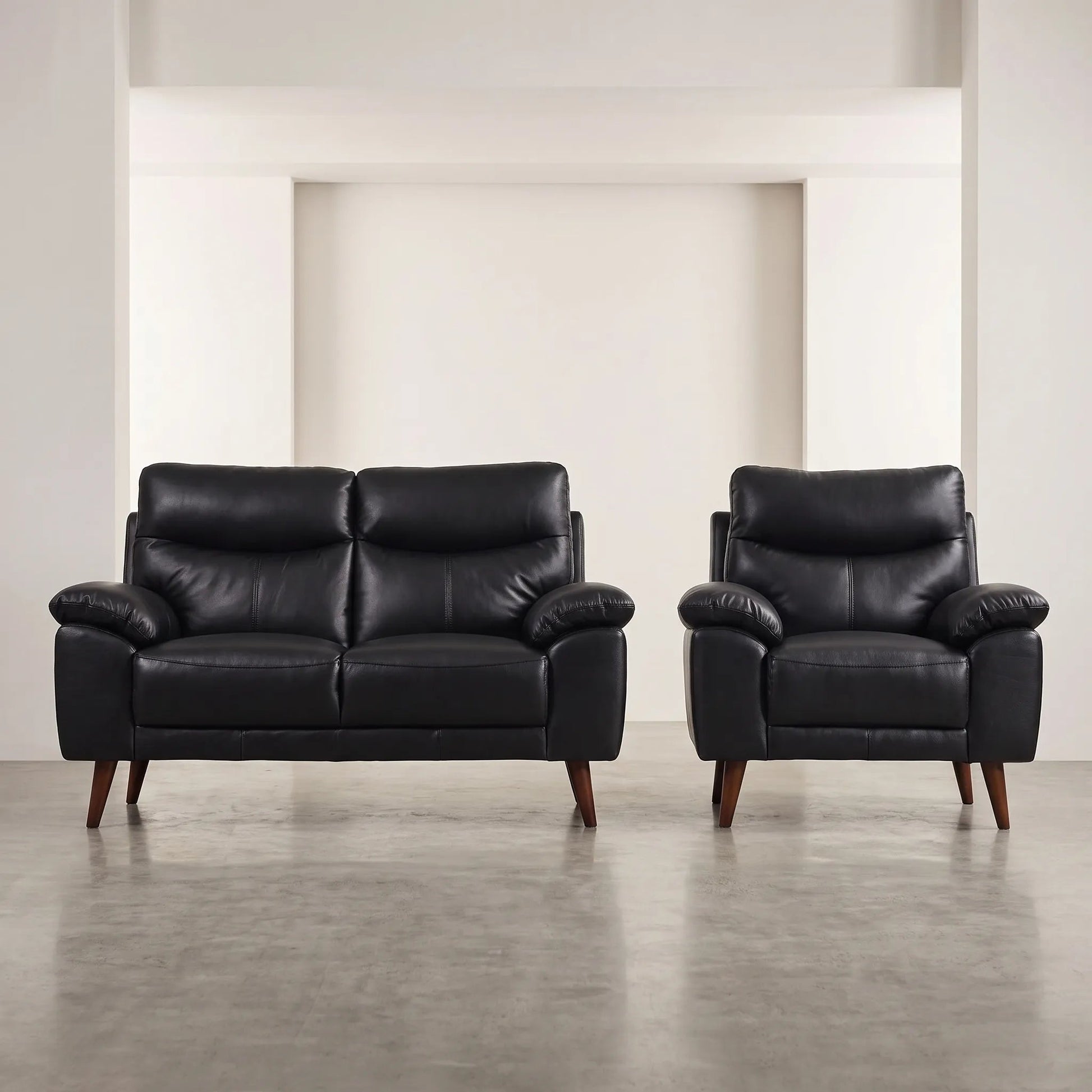 Vantage Genuine Leather Black 2+1 Seater Sofa Set - Furniture Instore