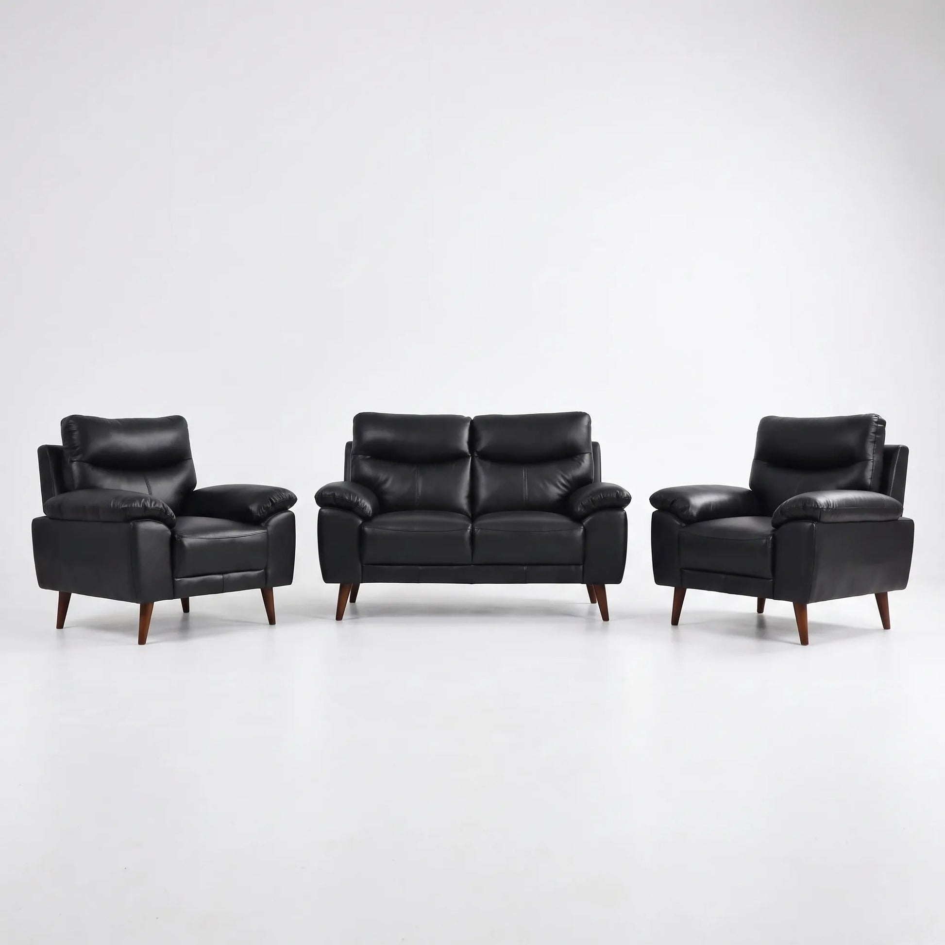 Vantage Genuine Leather Black 2+1+1 Seater Sofa Set - Furniture Instore