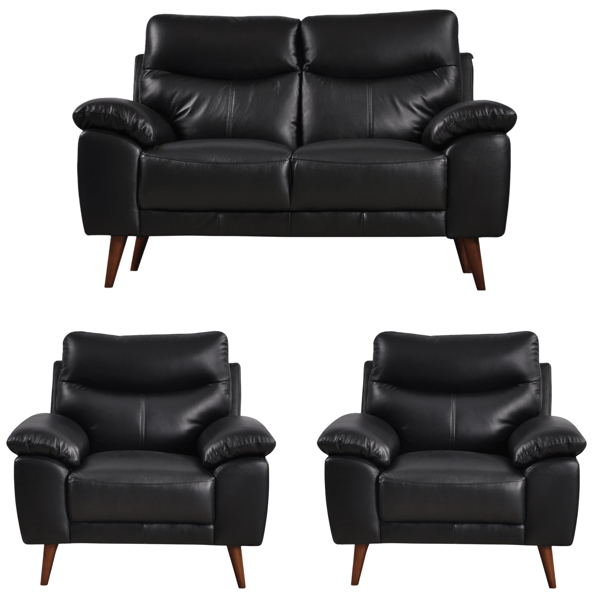 Vantage 2+1+1 black sofa set, front-facing view on white background, showcasing modern design and clean lines.