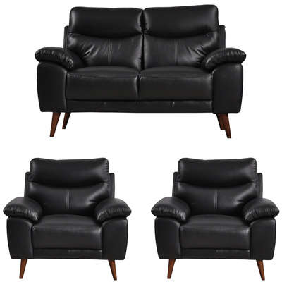 Vantage Genuine Leather Black 2+1+1 Seater Sofa Set
