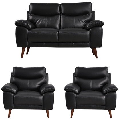 Vantage 2+1+1 black sofa set, front-facing view on white background, showcasing modern design and clean lines.