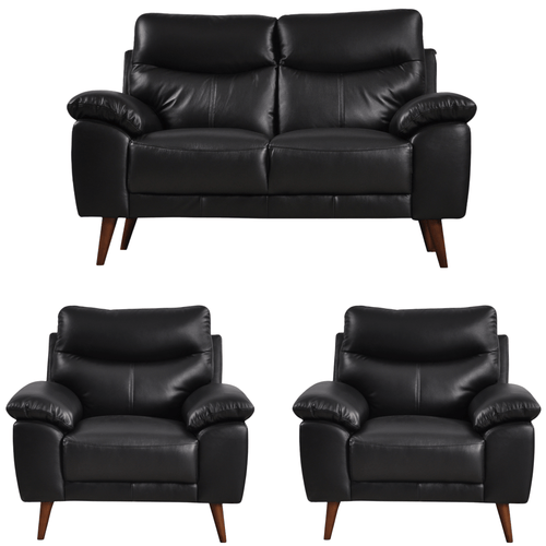 Vantage Genuine Leather Black 2+1+1 Seater Sofa Set