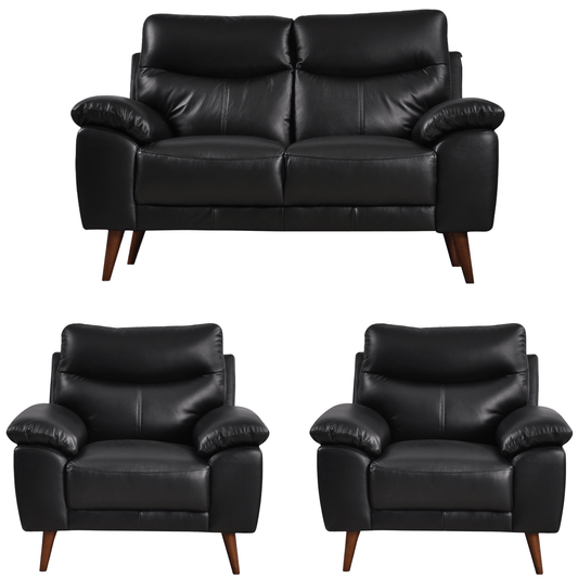 Vantage 2+1+1 black sofa set, front-facing view on white background, showcasing modern design and clean lines.