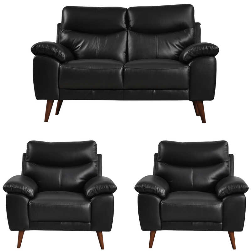 Vantage 2+1+1 black sofa set, front-facing view on white background, showcasing modern design and clean lines.