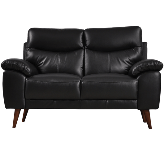 Vantage 2-seater black sofa, front-facing view on white background, showcasing modern design and clean lines.