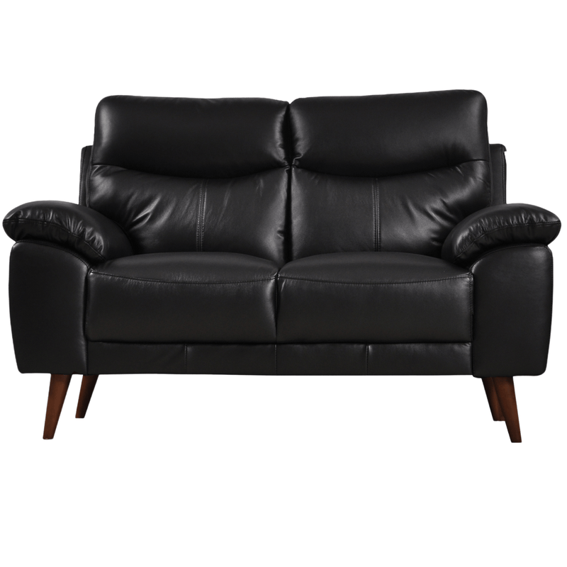 Vantage 2-seater black sofa, front-facing view on white background, showcasing modern design and clean lines.