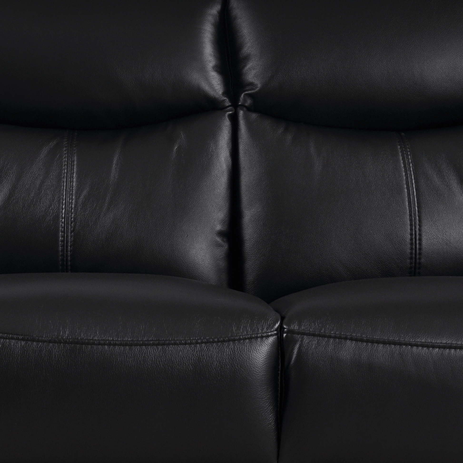 Close-up of Vantage black 2-seater sofa highlighting its cushioned seats and sleek modern design