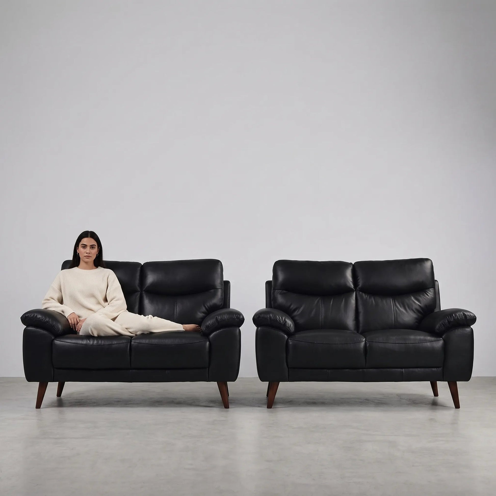 Vantage Genuine Leather Black 2+2 Seater Sofa Set - Furniture Instore