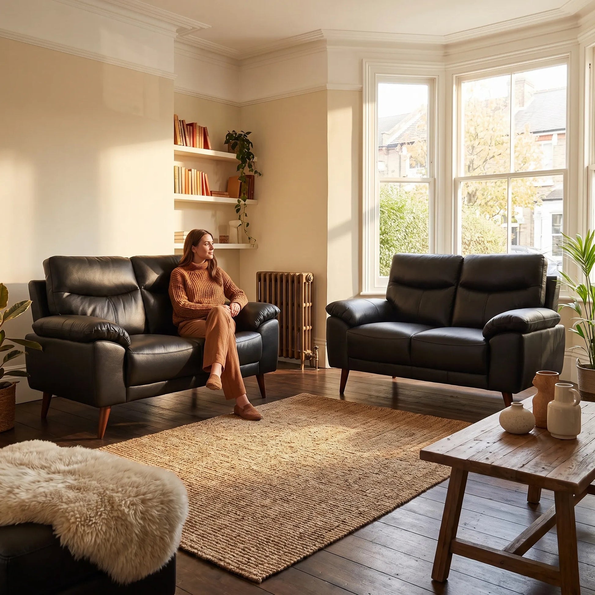 Vantage Genuine Leather Black 2+2 Seater Sofa Set - Furniture Instore
