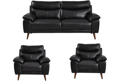 Vantage Genuine Leather Black 3+1+1 Seater Sofa Set