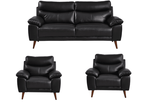 Vantage Genuine Leather Black 3+1+1 Seater Sofa Set
