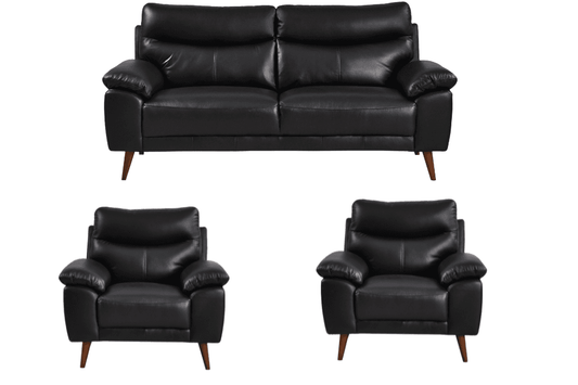 Vantage Genuine Leather Black 3+1+1 Seater Sofa Set