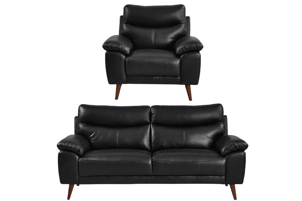 Vantage Genuine Leather Black 3+1 Seater Sofa Set
