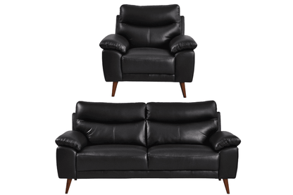 Vantage Genuine Leather Black 3+1 Seater Sofa Set