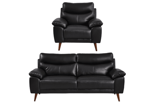 Vantage Genuine Leather Black 3+1 Seater Sofa Set