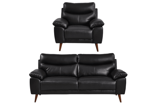 Vantage Genuine Leather Black 3+1 Seater Sofa Set