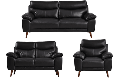 Vantage Genuine Leather Black 3+2+1 Seater Sofa Set