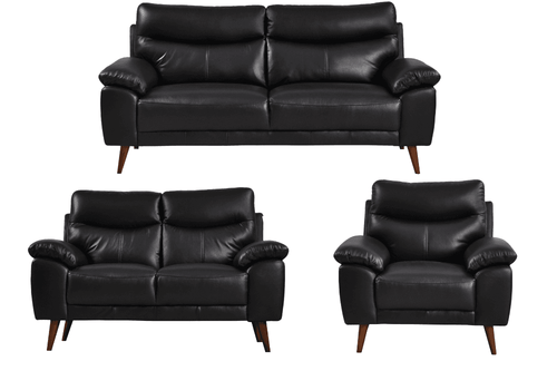 Vantage Genuine Leather Black 3+2+1 Seater Sofa Set