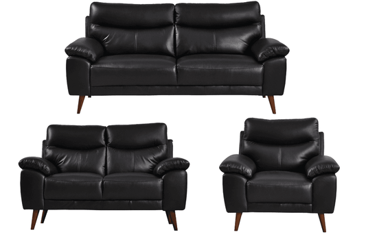 Vantage Genuine Leather Black 3+2+1 Seater Sofa Set