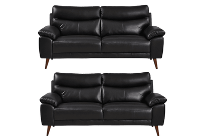 Vantage Genuine Leather Black 3+3 Seater Sofa Set