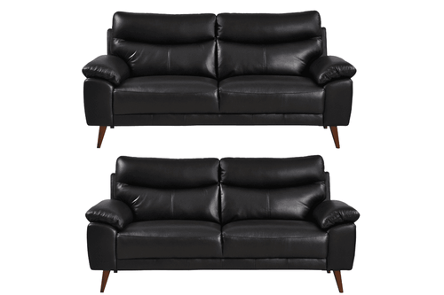 Vantage Genuine Leather Black 3+3 Seater Sofa Set