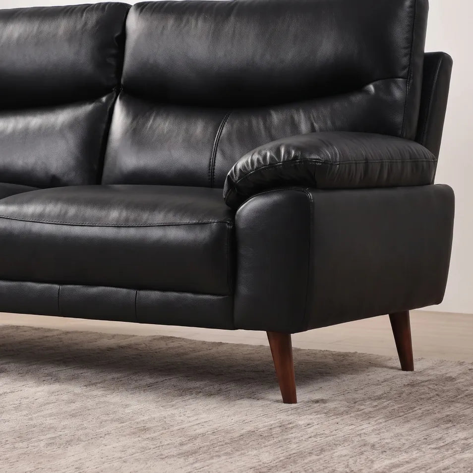 Vantage Genuine Leather Black 3 Seater Sofa - Furniture Instore