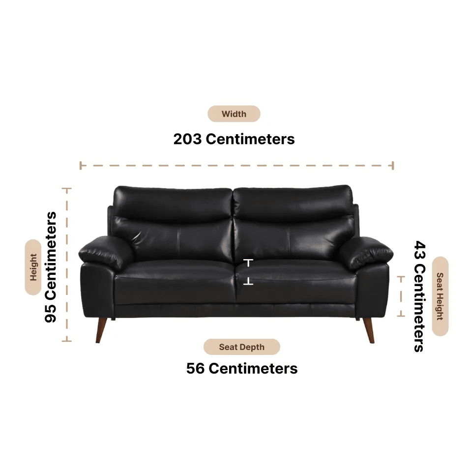 Vantage Genuine Leather Black 3 Seater Sofa - Furniture Instore