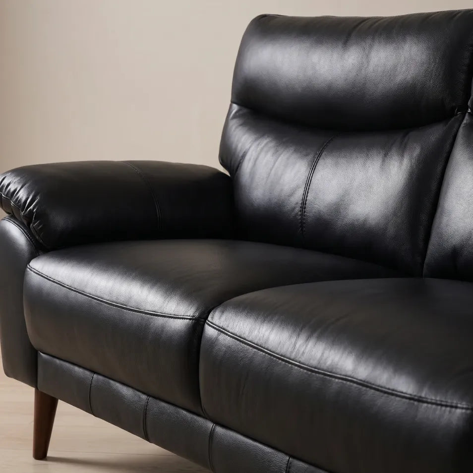 Vantage Genuine Leather Black 3 Seater Sofa - Furniture Instore