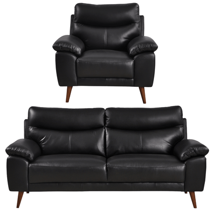 Front-facing Vantage black 3+1 sofa set on a white background with clean lines and modern design