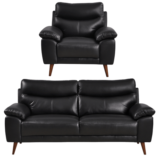 Vantage Genuine Leather Black 3+1 Seater Sofa Set
