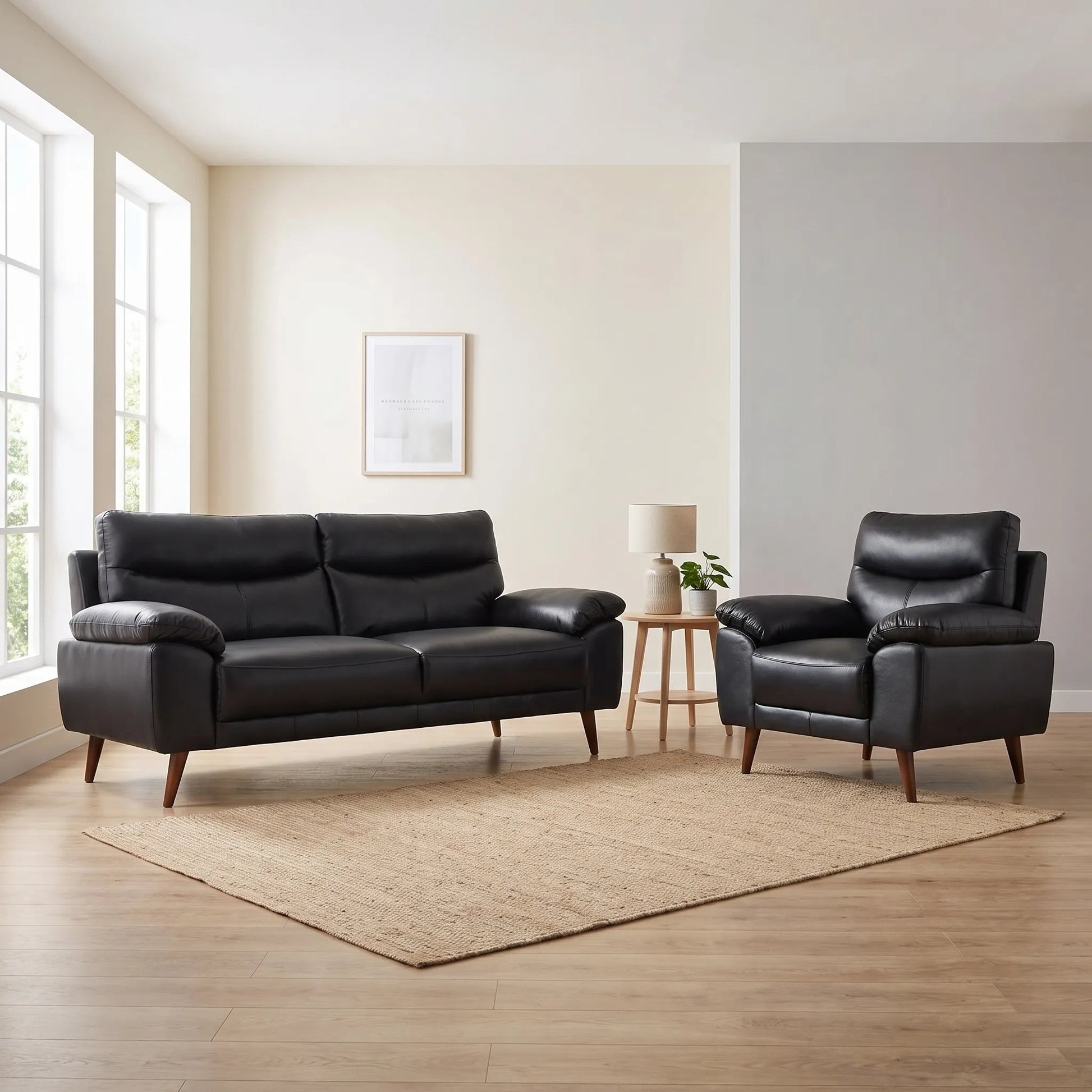 Vantage Genuine Leather Black 3+1 Seater Sofa Set - Furniture Instore