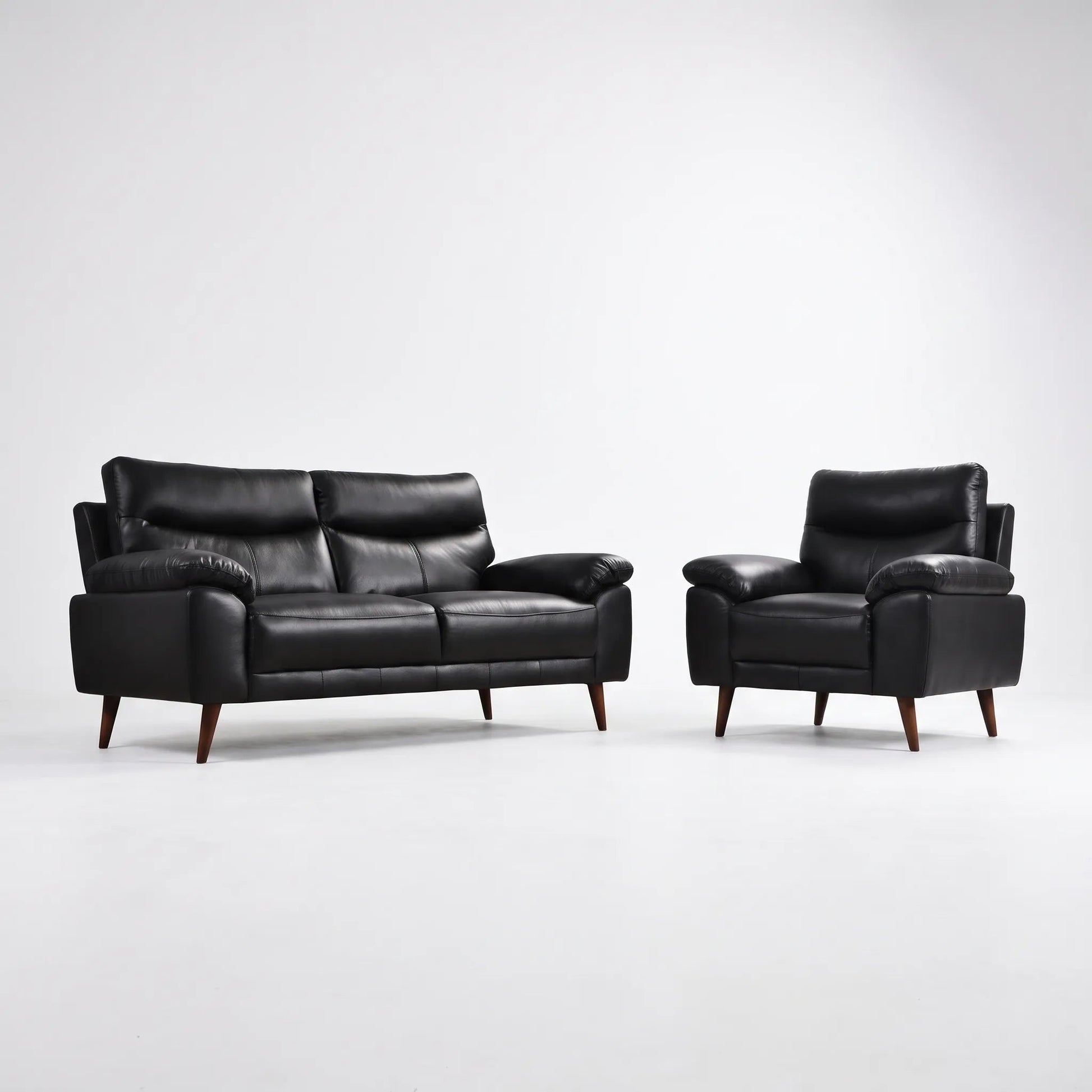 Vantage Genuine Leather Black 3+1 Seater Sofa Set - Furniture Instore