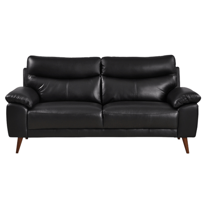 Front-facing Vantage black 3-seater sofa on a white background with sleek cushions and modern design
