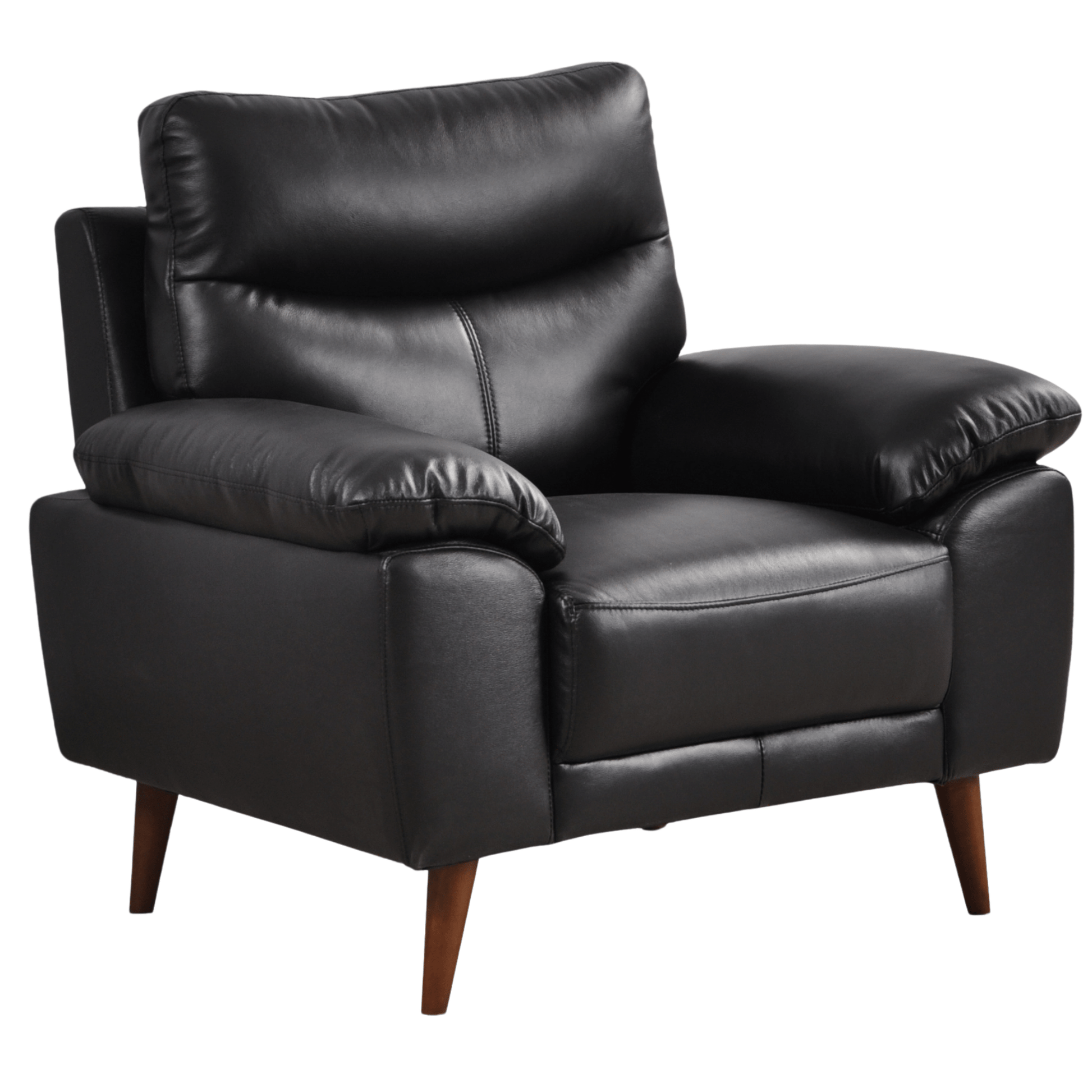 Vantage black armchair on white background, angled view, showcasing modern design and clean lines.