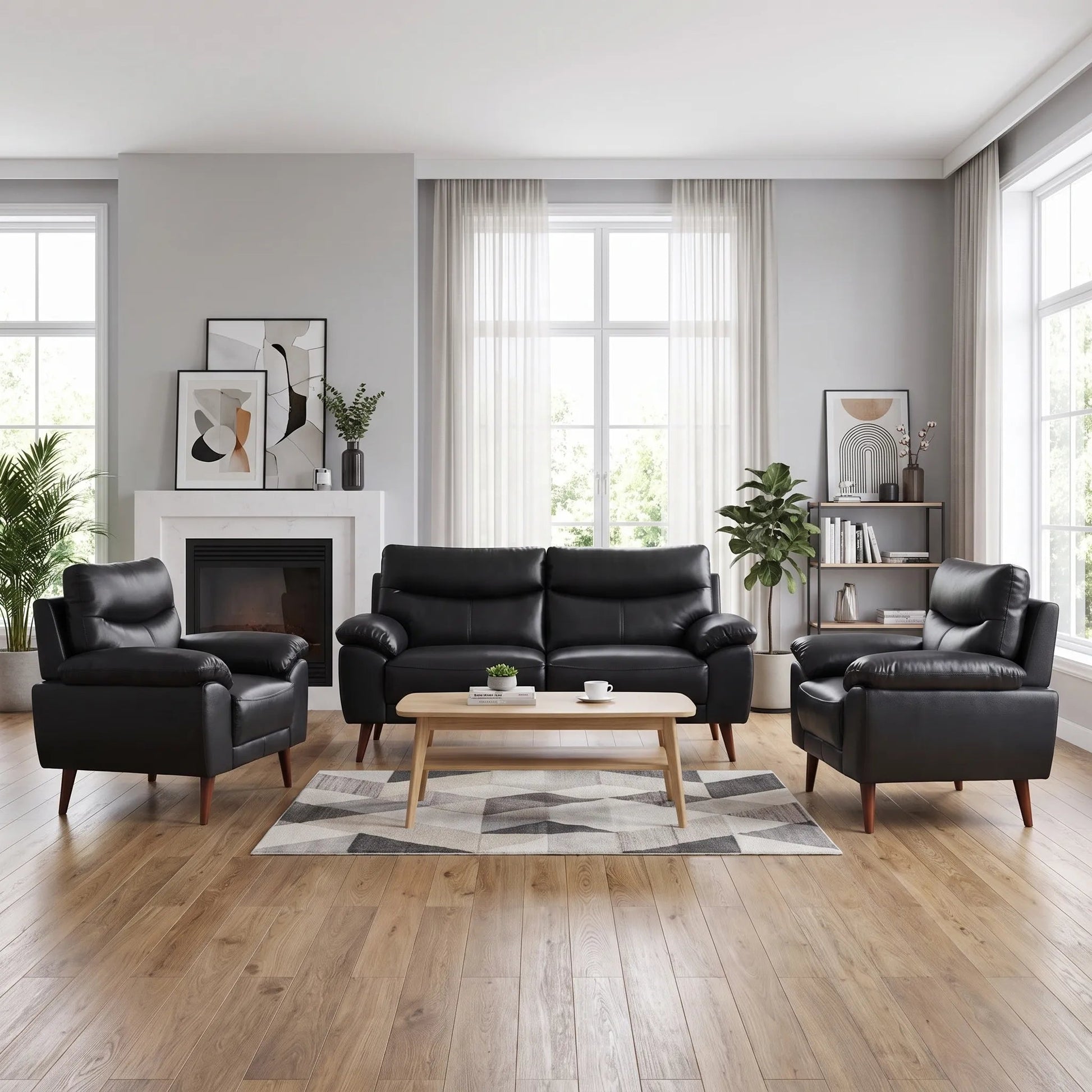 Vantage Genuine Leather Black 3+1+1 Seater Sofa Set - Furniture Instore