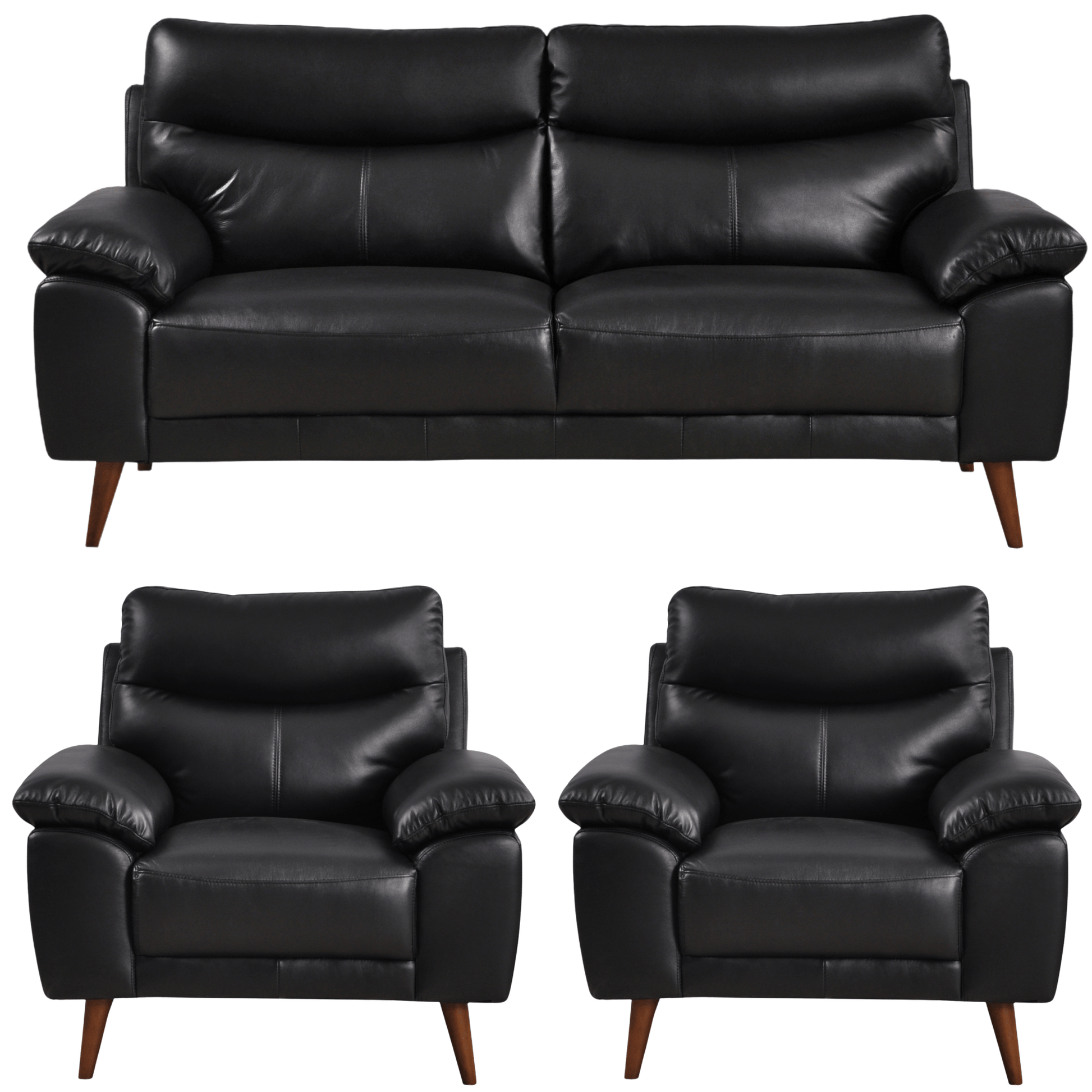 Vantage 3+1+1 black sofa set, front-facing view on white background, showcasing modern design and clean lines.