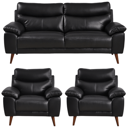 Vantage 3+1+1 black sofa set, front-facing view on white background, showcasing modern design and clean lines.