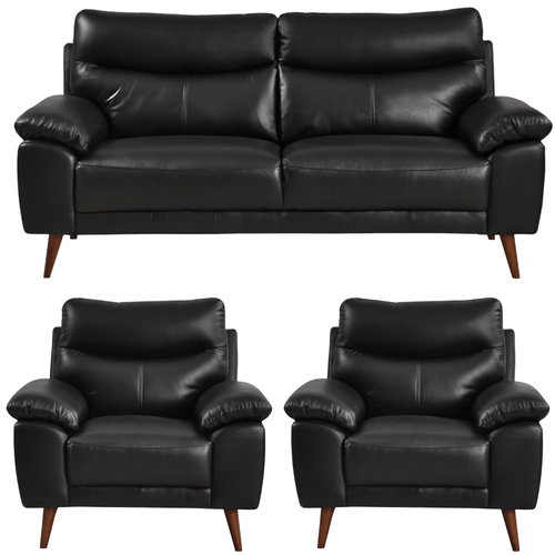Vantage Genuine Leather Black 3+1+1 Seater Sofa Set