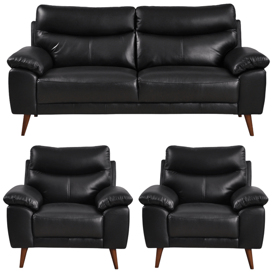 Vantage 3+1+1 black sofa set, front-facing view on white background, showcasing modern design and clean lines.