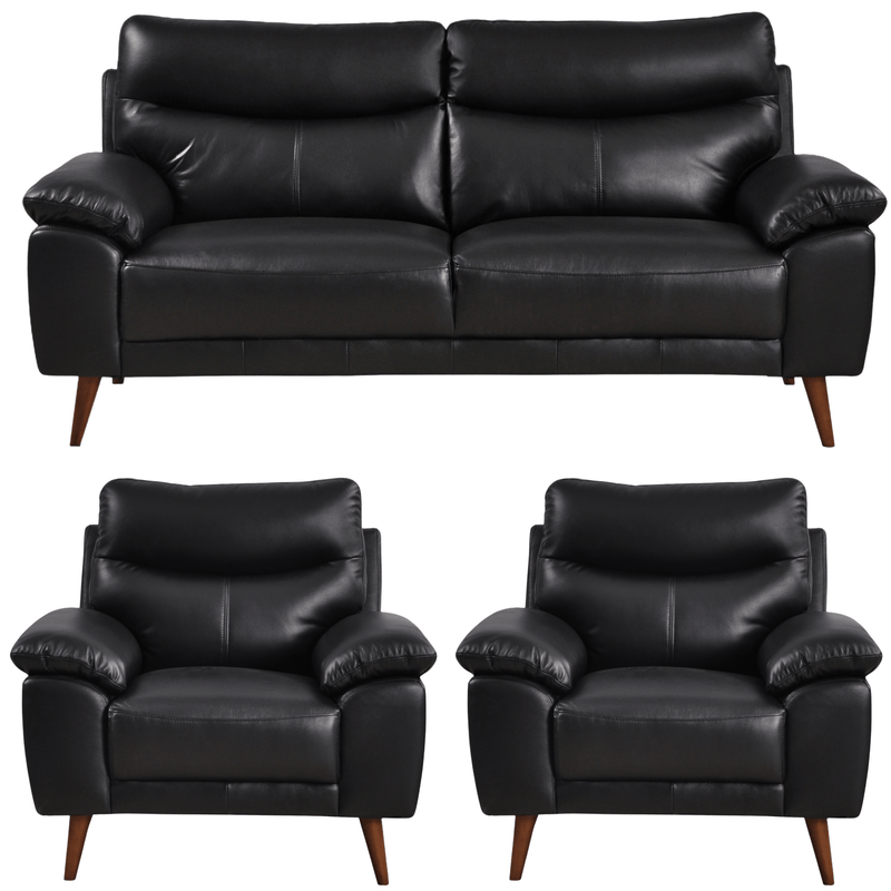Vantage 3+1+1 black sofa set, front-facing view on white background, showcasing modern design and clean lines.