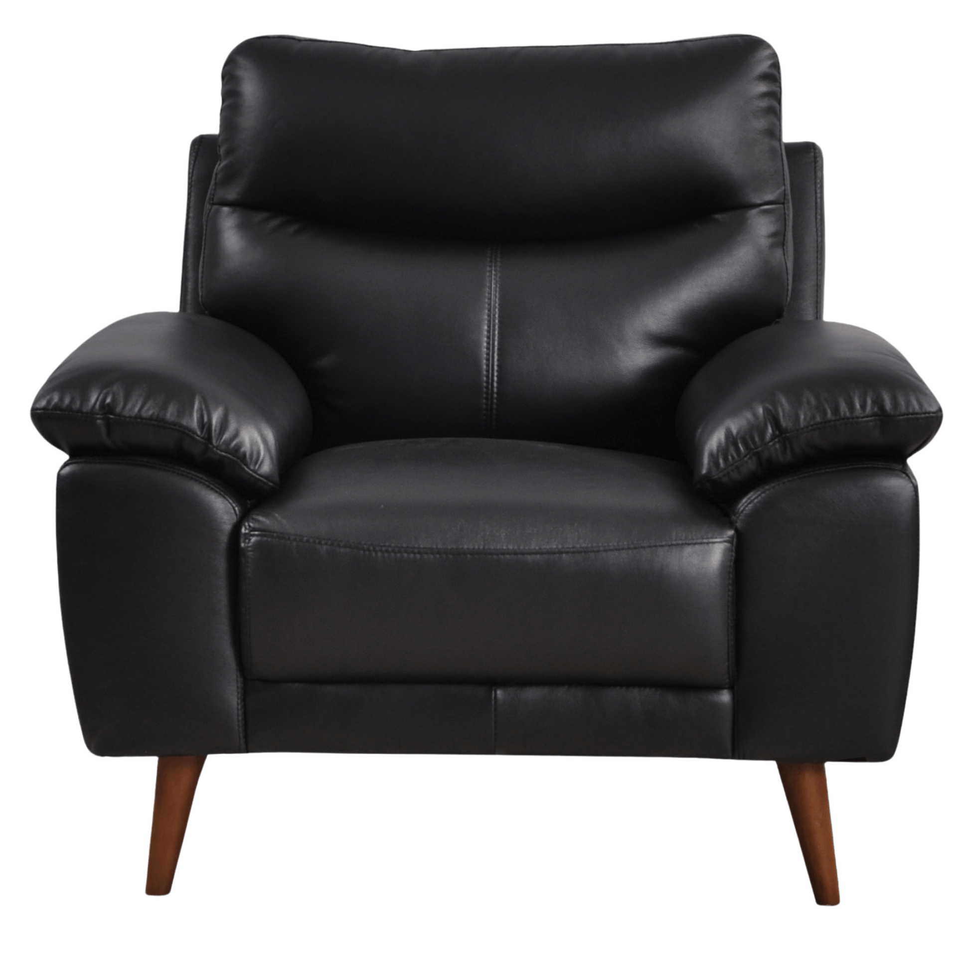 Vantage black armchair, front-facing view on white background, showcasing modern design and clean lines.