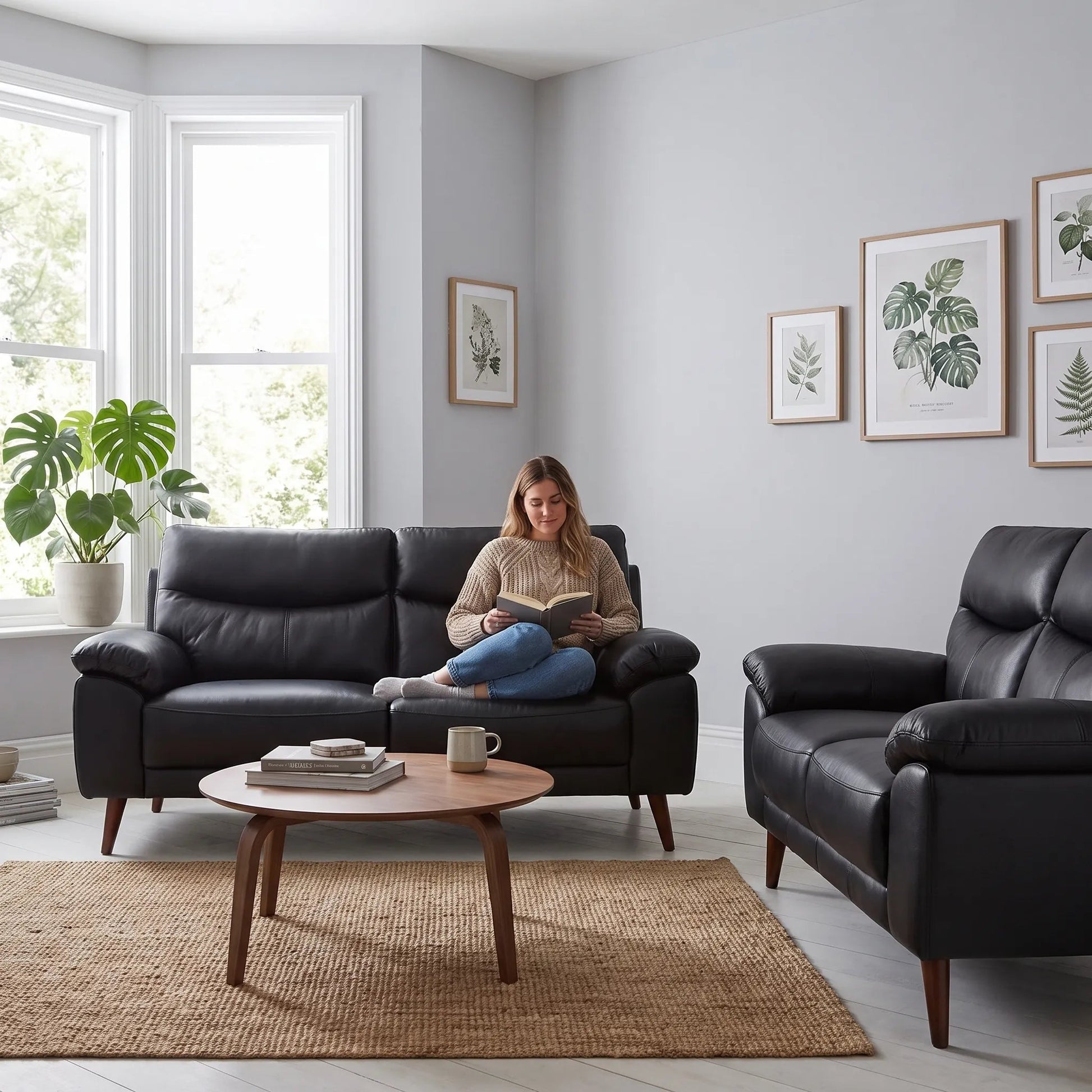 Vantage Genuine Leather Black 3+2 Seater Sofa Set - Furniture Instore