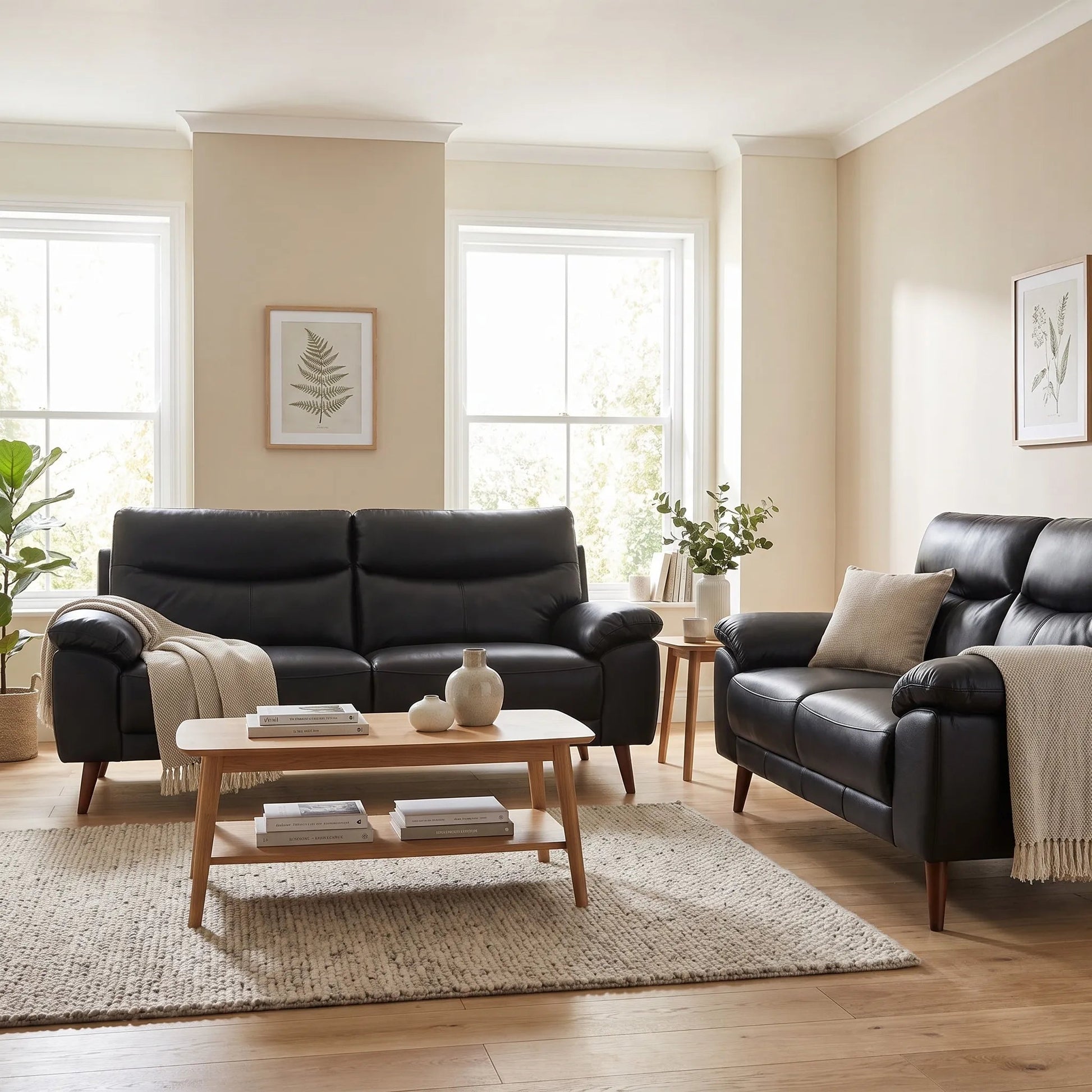 Vantage Genuine Leather Black 3+2 Seater Sofa Set - Furniture Instore