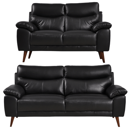 Front-facing Vantage black 3+2 sofa set on a white background with sleek cushions and modern design