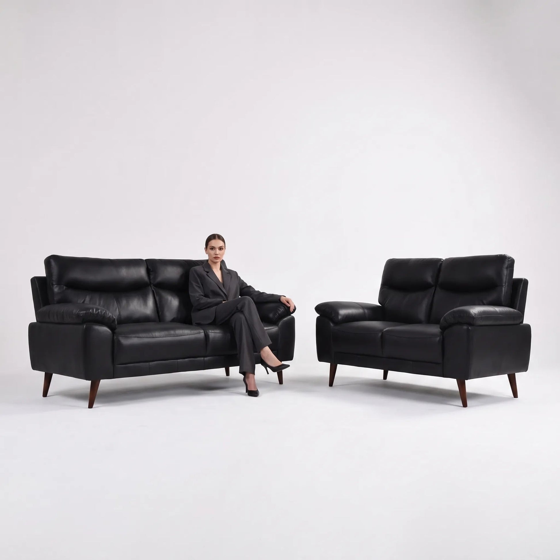 Vantage Genuine Leather Black 3+2 Seater Sofa Set - Furniture Instore