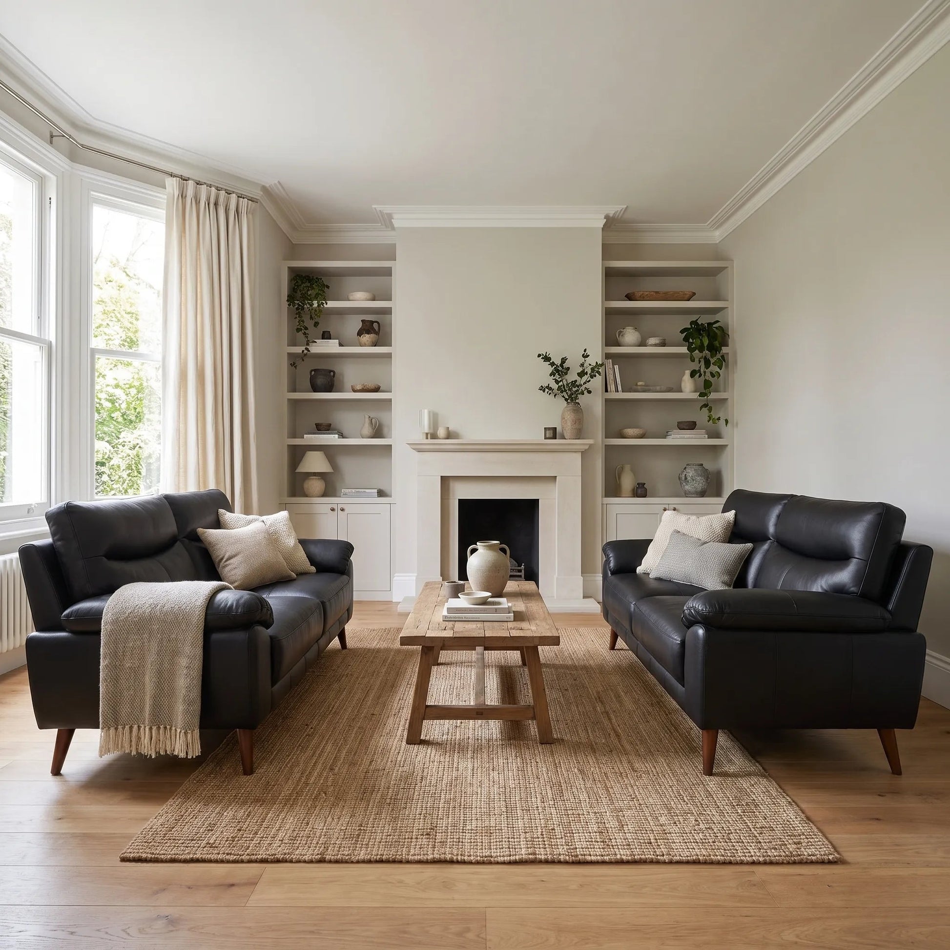 Vantage Genuine Leather Black 3+3 Seater Sofa Set - Furniture Instore